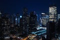 Aerial and panorama view of skyscrapers of New York City, Manhattan. Top view of night midtown of Manhattan Royalty Free Stock Photo
