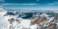 Aerial panorama view of the Sphinx Observatory on Jungfraujoch - Top of Europe Royalty Free Stock Photo