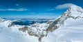 Aerial panorama view of the Sphinx Observatory on Jungfraujoch - Top of Europe Royalty Free Stock Photo