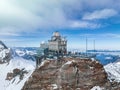 Aerial panorama view of the Sphinx Observatory on Jungfraujoch - Top of Europe Royalty Free Stock Photo