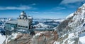 Aerial panorama view of the Sphinx Observatory on Jungfraujoch - Top of Europe Royalty Free Stock Photo