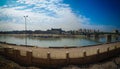 Aerial panorama view to Baghdad city and Tigris promenade from Al-Mustansiriya University and Madrasah, Baghdad, Iraq Royalty Free Stock Photo