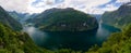 Aerial panorama view to Geiranger fjord from Trollstigen, Norway Royalty Free Stock Photo