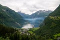 Aerial panorama view to Geiranger fjord and Trollstigen, Norway Royalty Free Stock Photo