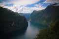 Aerial panorama view to Geiranger fjord from Trollstigen, Norway Royalty Free Stock Photo