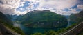 Aerial panorama view to Geiranger fjord from Trollstigen, Norway Royalty Free Stock Photo