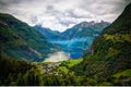 Aerial panorama view to Geiranger fjord and Trollstigen, Norway Royalty Free Stock Photo