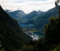 Aerial panorama view to Geiranger fjord from Trollstigen, Norway Royalty Free Stock Photo