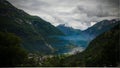 Aerial panorama view to Geiranger fjord,Trollstigen, Norway Royalty Free Stock Photo