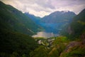 Aerial panorama view to Geiranger fjord and Trollstigen, Norway