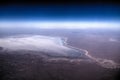 Aerial Panorama view to saline Barsa Kelmes lake and Ustyurt plateau at Karakalpakstan, Uzbekistan