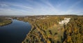 Aerial panorama of the Walhalla memorial and the Danube river