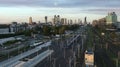 Aerial panorama of Warsaw city during sunset Royalty Free Stock Photo