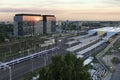 Aerial panorama of Warsaw city during sunset Royalty Free Stock Photo