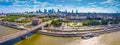 Aerial panorama of Warsaw, Poland  over the Vistual river and City center in a distance Royalty Free Stock Photo