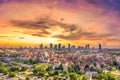 Aerial panorama of Warsaw, Poland  over the Vistual river and City center in a distance. Sunset sky Royalty Free Stock Photo