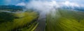 Aerial panorama of the white fluffy cloud