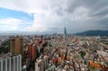 Aerial panorama wide angle view over Taipei, capital city of Taiwan, with Taipei 101 Tower among skyscrapers Royalty Free Stock Photo