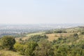 Aerial panoramal of Novi Sad, seen from a hill of Fruska Gora National park during a summer afternoon.