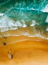 Aerial Panoramic Drone View Of Blue Ocean Waves And Beautiful Sandy Beach