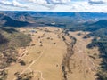 Aerial panoramic drone view of Wolgan Valley along the Wolgan River in the Lithgow Region of New South Wales, Australia. Royalty Free Stock Photo