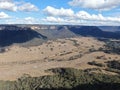 Aerial panoramic drone view of Wolgan Valley along the Wolgan River in the Lithgow Region of New South Wales, Australia. Royalty Free Stock Photo