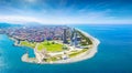 Aerial panoramic image of beautiful Batumi in Georgia made with drone in sunny summer weather