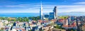 Aerial panoramic image of beautiful Batumi in Georgia made with drone in sunny summer weather