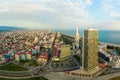 Aerial panoramic image of beautiful Batumi made with drone in sunny summer weather. Batumi is capital of Autonomous Republic of