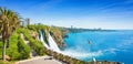 Aerial panoramic image of Lower Duden waterfall in Antalya, Turkey Royalty Free Stock Photo