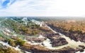 Aerial panoramic 4000 islands Mekong River in Laos, Li Phi waterfalls, famous travel destination backpacker in South East Asia Royalty Free Stock Photo