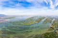 Aerial panoramic 4000 islands Mekong River in Laos, Li Phi waterfalls, famous travel destination backpacker in South East Asia. Royalty Free Stock Photo