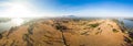 Aerial panoramic 4000 islands Mekong River in Laos, Li Phi waterfalls, famous travel destination backpacker in South East Asia. Royalty Free Stock Photo