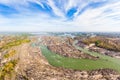 Aerial panoramic 4000 islands Mekong River in Laos, Li Phi waterfalls, famous travel destination backpacker in South East Asia. Royalty Free Stock Photo