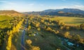 Aerial panoramic landscape of Great Alpine Road passing through Royalty Free Stock Photo