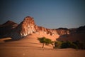 Aerial Panoramic landscape near Boukkou lake group of Ounianga Serir lakes at the Ennedi, Chad Royalty Free Stock Photo