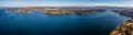 Aerial panoramic landscape view across Lake Washington and Meydenbauer Bay to Bellevue Downtown Royalty Free Stock Photo