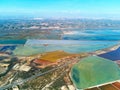 Aerial panoramic Nature Reserve of Santa Pola Salt Lakes. Spain