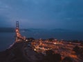 Aerial panoramic night view of the Golden Gate Bridge Royalty Free Stock Photo