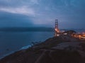 Aerial panoramic night view of the Golden Gate Bridge Royalty Free Stock Photo