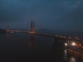 Aerial panoramic night view of the Golden Gate Bridge Royalty Free Stock Photo