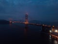 Aerial panoramic night view of the Golden Gate Bridge Royalty Free Stock Photo