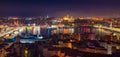 Aerial panoramic night view of Golden Horn inlet and illuminated streets of Istanbul, Turkey Royalty Free Stock Photo