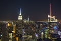 Aerial panoramic night view over New York city Buildings and Skyscrapers Royalty Free Stock Photo