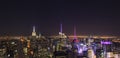 Aerial panoramic night view over New York city Buildings and Skyscrapers Royalty Free Stock Photo