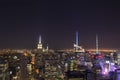 Aerial panoramic night view over New York city Buildings and Skyscrapers