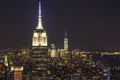 Aerial panoramic night view over New York city Buildings and Skyscrapers Royalty Free Stock Photo