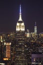 Aerial panoramic night view over New York city Buildings and Skyscrapers Royalty Free Stock Photo