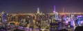 Aerial panoramic night view over New York city Buildings and Skyscrapers Royalty Free Stock Photo