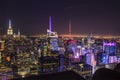 Aerial panoramic night view over New York city Buildings and Skyscrapers